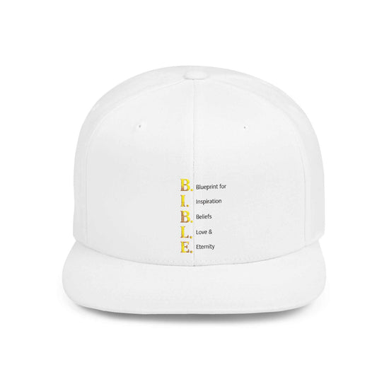 White Emoji Mood Tracker Snapback hat with green undervisor and embroidered vertical motif
