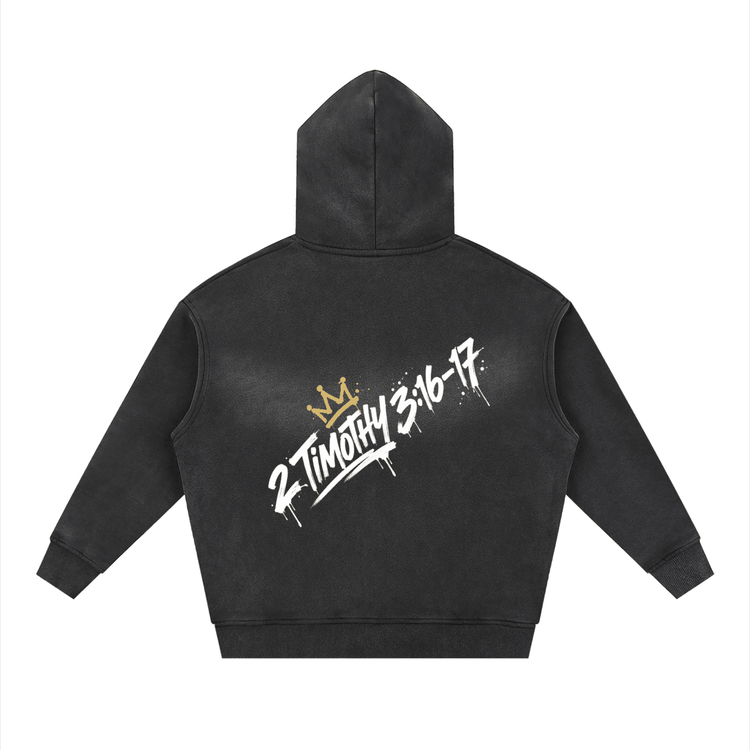 Unisex Sunfade Two-way Zipper Boxy Fleece Hoodie in cotton blend fabric