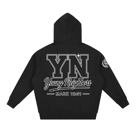 Unisex essential oversized fleece hoodie with zipper and pockets for casual and sporty wear