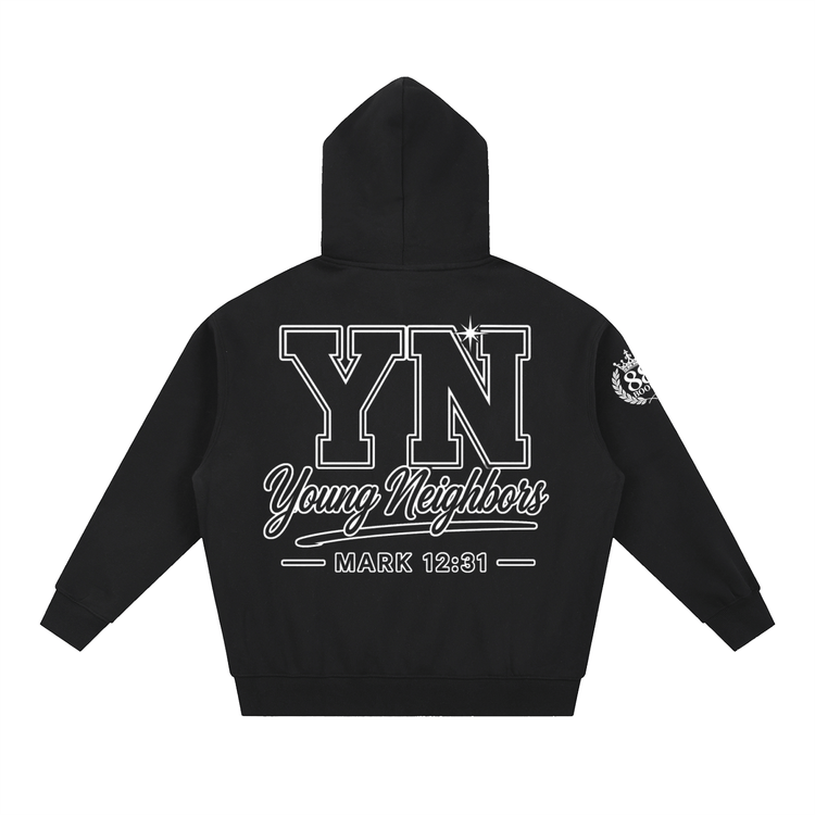 Unisex essential oversized fleece hoodie with zipper and pockets for casual and sporty wear