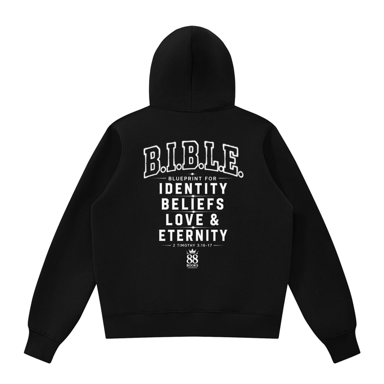 Unisex fleece full zip hoodie with hood and pockets in black cotton blend fabric