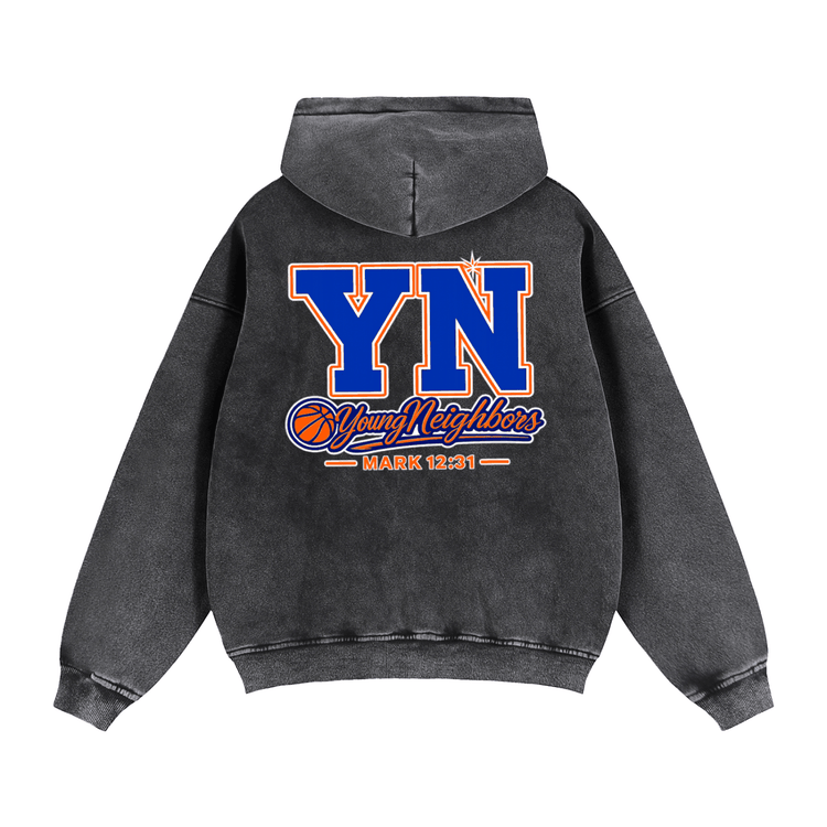 Unisex zip-through boxy fleece hoodie with hood and zipper in cotton blend fabric