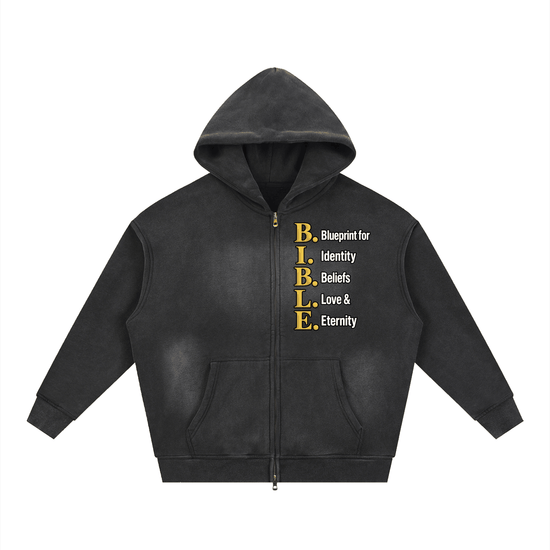 Sunfade Two-way Zipper boxy fleece hoodie unisex casual cotton blend with hood and long sleeves