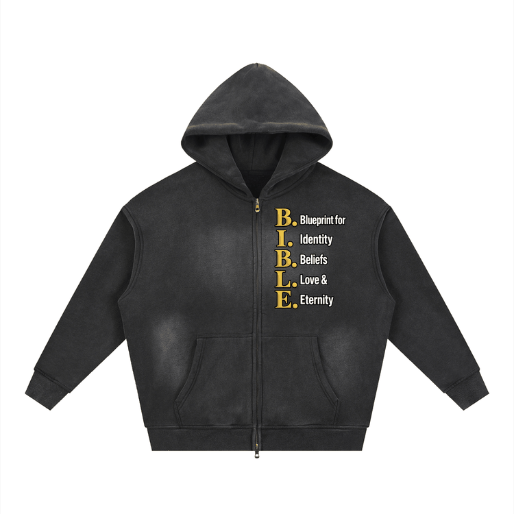 Sunfade Two-way Zipper boxy fleece hoodie unisex casual cotton blend with hood and long sleeves