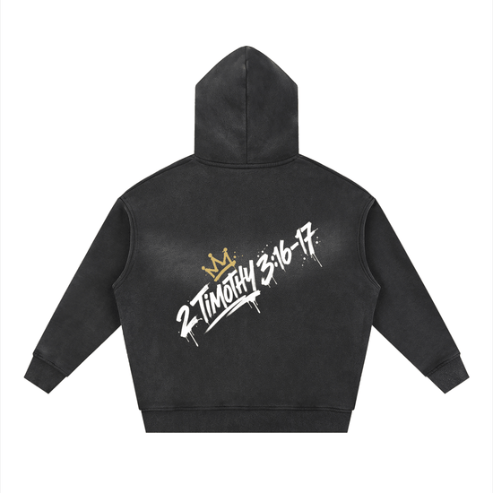 Unisex Sunfade Two-way Zipper Boxy Fleece Hoodie in cotton blend fabric