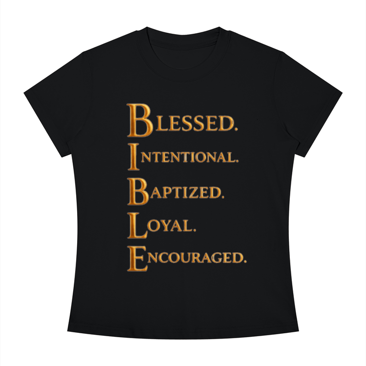 Slim fit crewneck B.I.B.L.E woman tee with inspirational Christian scripture design