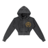 Vintage washed cropped fleece hoodie for women with zipper and patchwork design