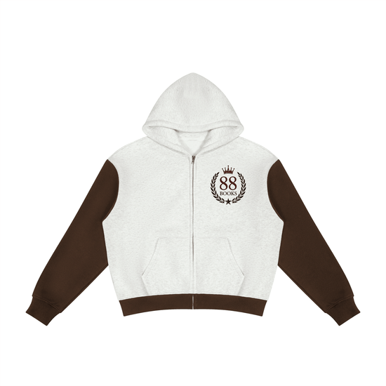 unisex color block fleece full zip hoodie with patchwork design and hood