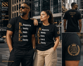 Christian-inspired tee with B.I.B.L.E. blueprint design for inspiration, beliefs, love, and eternity