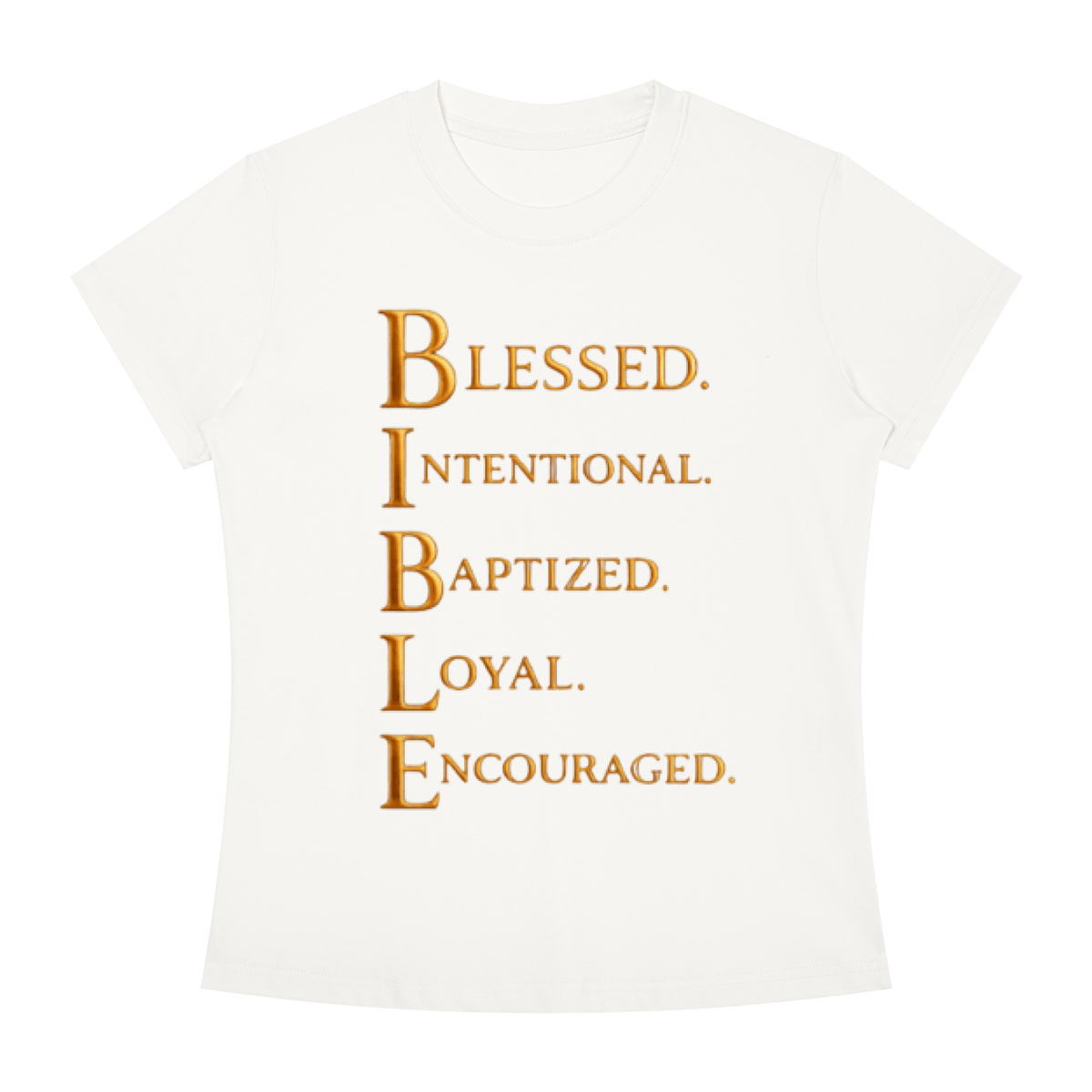 Slim fit crewneck Christian scripture t-shirt with inspirational Bible message on women&