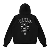 Unisex fleece full zip hoodie with hood and pockets in black cotton blend fabric