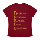 Slim fit crewneck t-shirt with inspirational Christian scripture design for women
