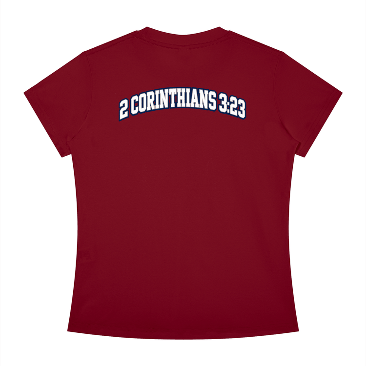 Slim fit crewneck B.I.B.L.E woman tee with inspirational Christian scripture print