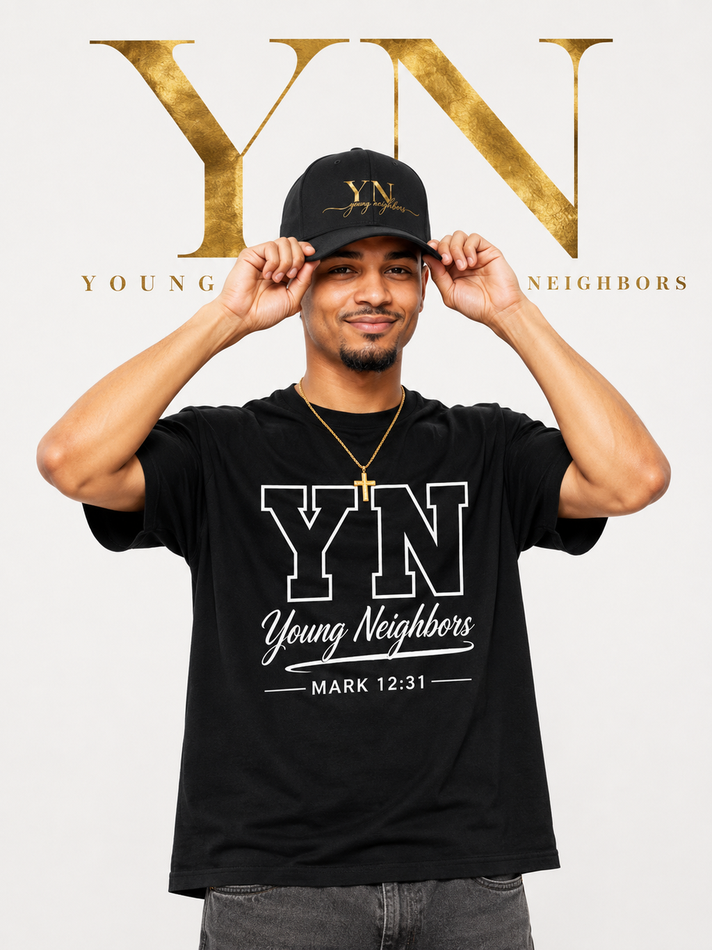 Young Neighbors Monthly Bundle 4 of our top items. Black YN and White YN shirts. YN tank top and YN cap all for one low price!