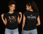 Raw Edge Boxy Non-Shrink T-Shirt with MARK 12:31 design in white and gold promoting love and faith