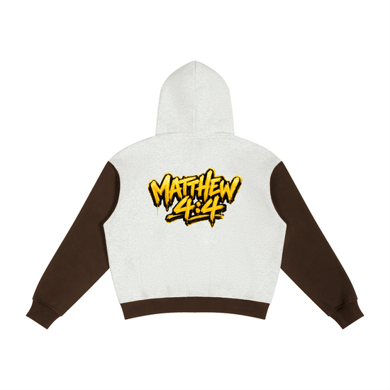 Unisex color block fleece full zip hoodie with patchwork design and hood