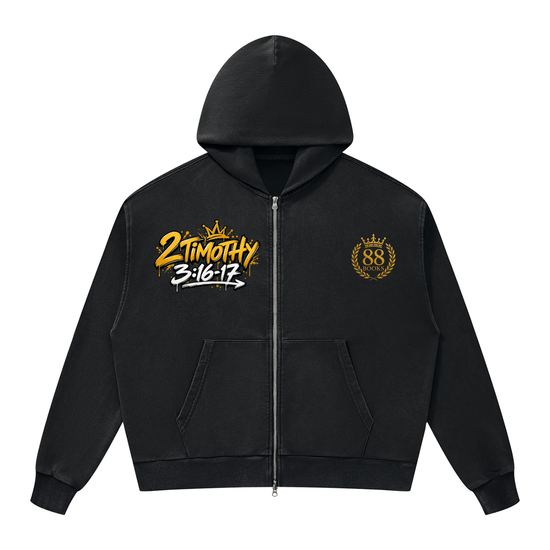 Unisex mineral wash boxy full zip hoodie in cotton blend fabric with hood and pockets