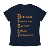 Slim fit crewneck Bible woman tee with inspirational Christian scripture design