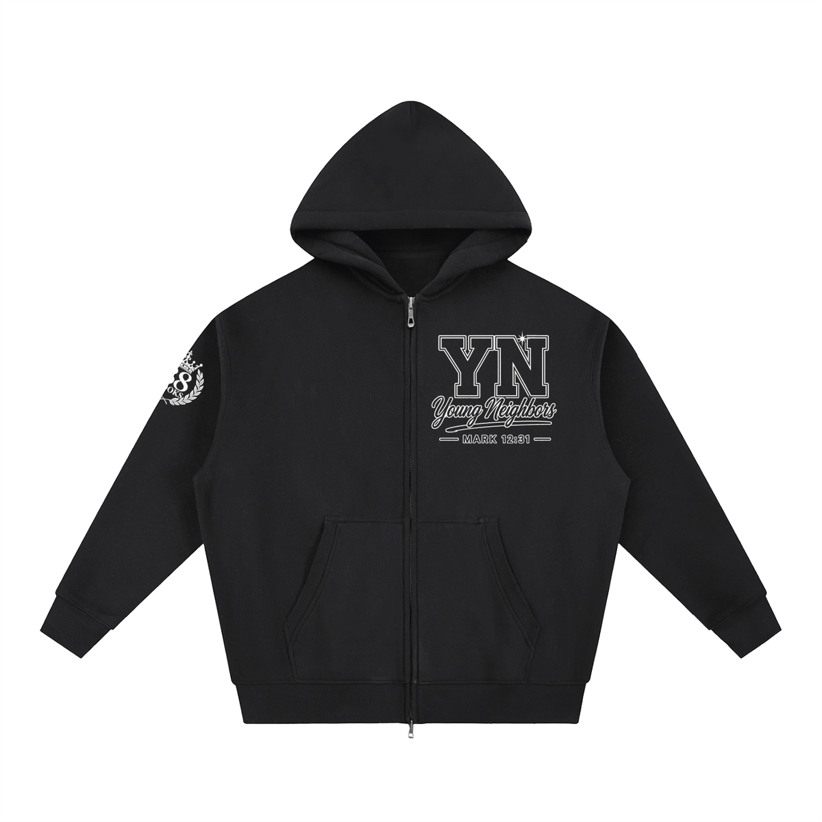 Unisex essential oversized fleece hoodie with zipper and pockets in thick cotton blend fabric