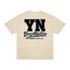 Christ-centered streetwear tee with oversized YN varsity logo and Mark 12:31 scripture reference on light color cotton fabric