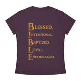 Slim fit crewneck t-shirt with inspirational Christian scripture design on women&