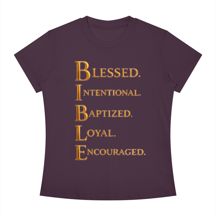 Slim fit crewneck t-shirt with inspirational Christian scripture design on women&