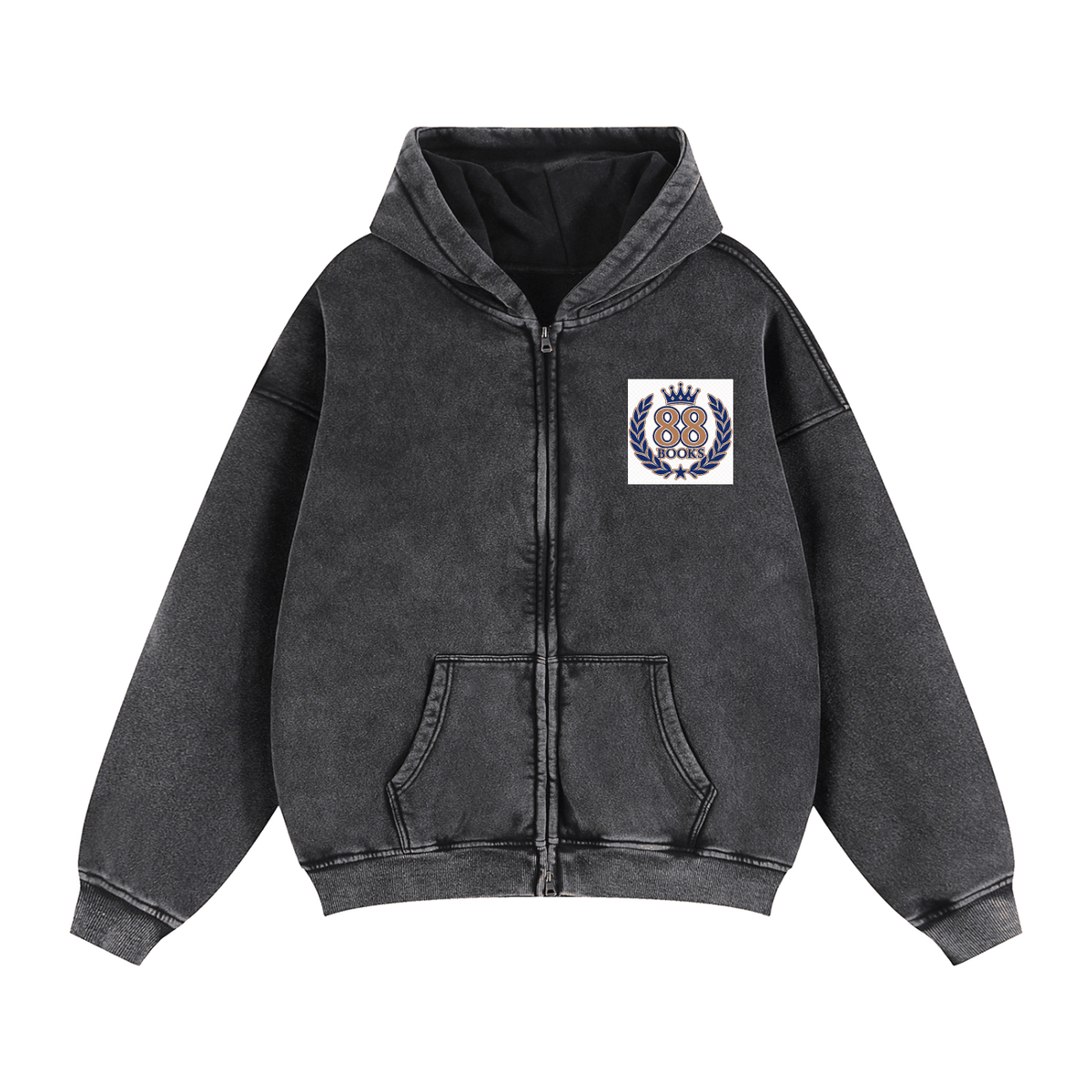 Unisex zip-through boxy fleece hoodie with thick cotton blend fabric and zipper closure