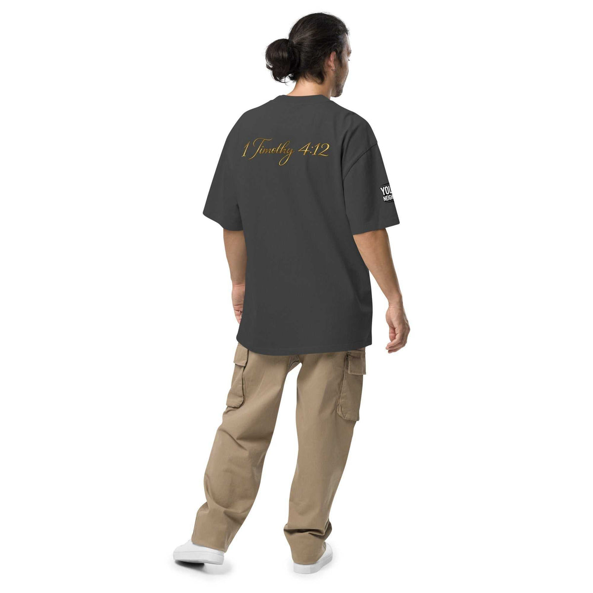 Comfortable oversized signature tee in premium cotton with relaxed fit and ribbed crew neckline