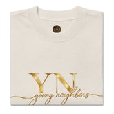 Front view of an oversized signature tee in comfortable, breathable cotton fabric with a relaxed fit, styled for casual streetwear look