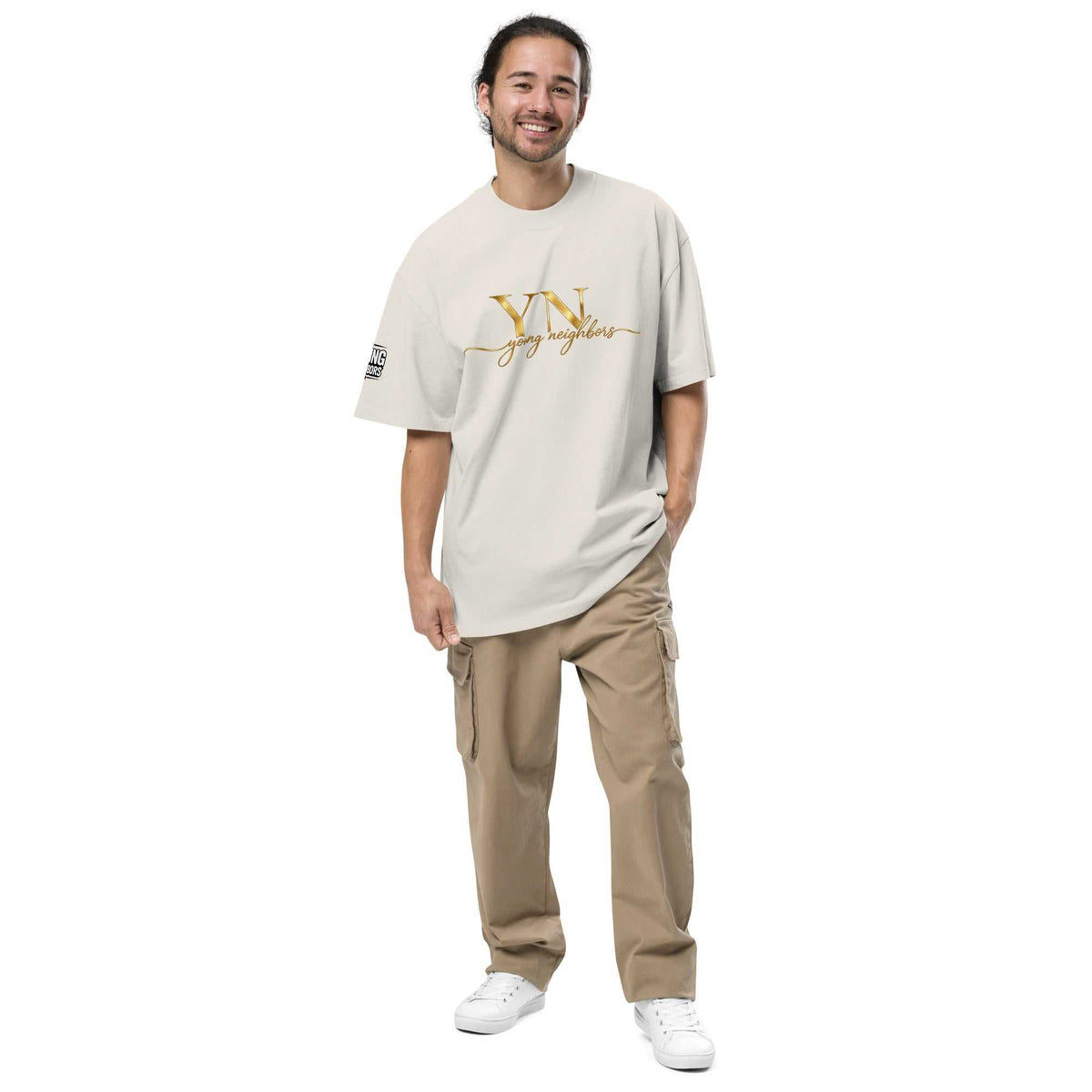 Oversized Signature Tee in premium cotton with relaxed fit and ribbed crew neckline for casual streetwear style