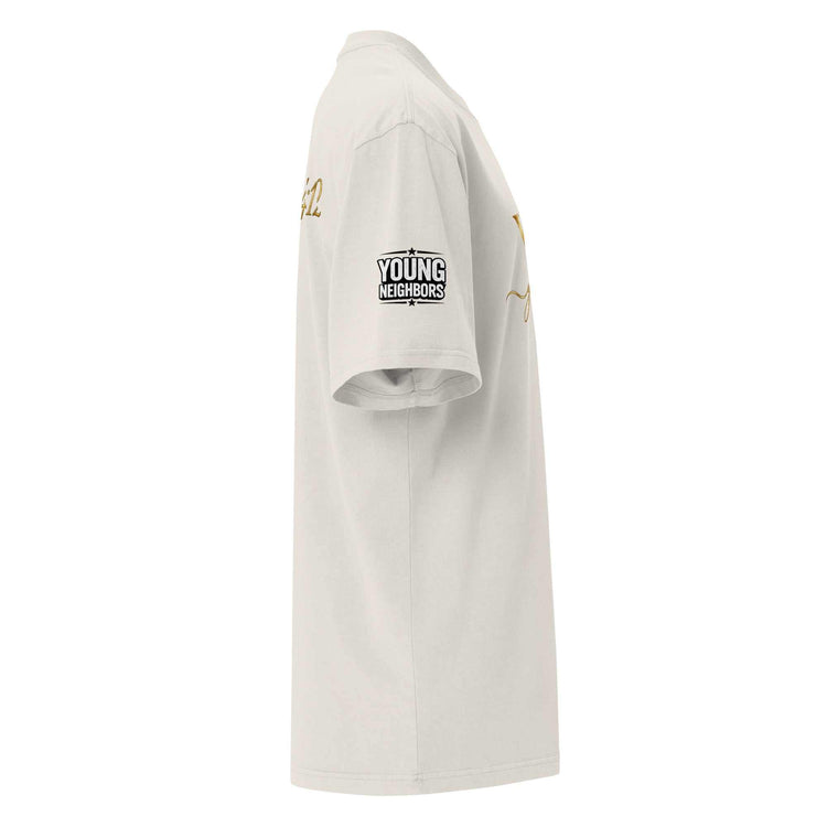 White oversized signature tee on a clean background showcasing relaxed fit and premium cotton fabric