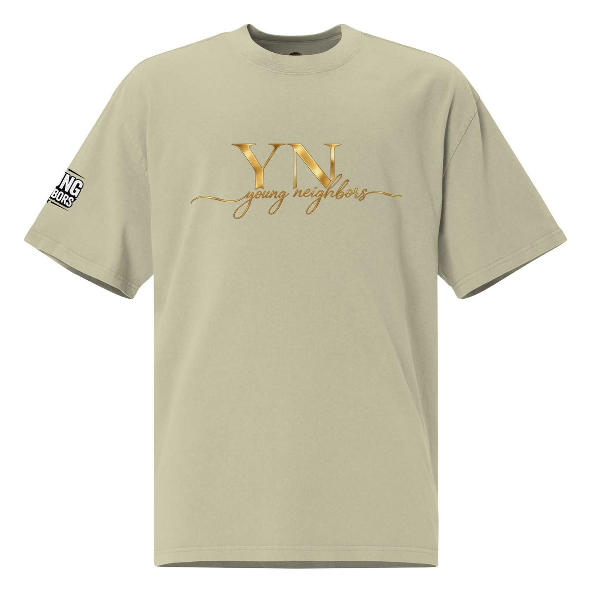 White oversized signature tee with relaxed fit and ribbed crew neckline displayed on a plain background