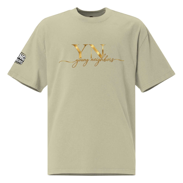 White oversized signature tee with relaxed fit and ribbed crew neckline displayed on a plain background