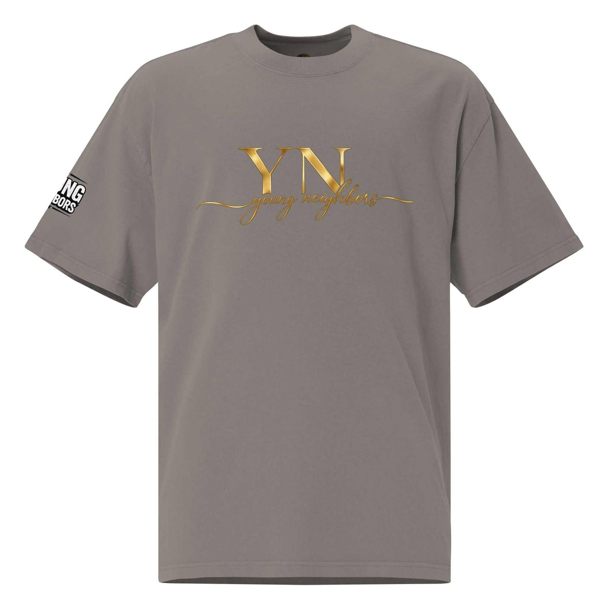 Black oversized signature tee with relaxed fit and drop shoulders, 100% cotton casual T-shirt