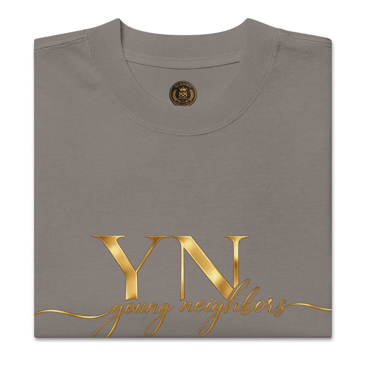Man wearing oversized signature tee in casual streetwear style, relaxed fit premium cotton T-shirt