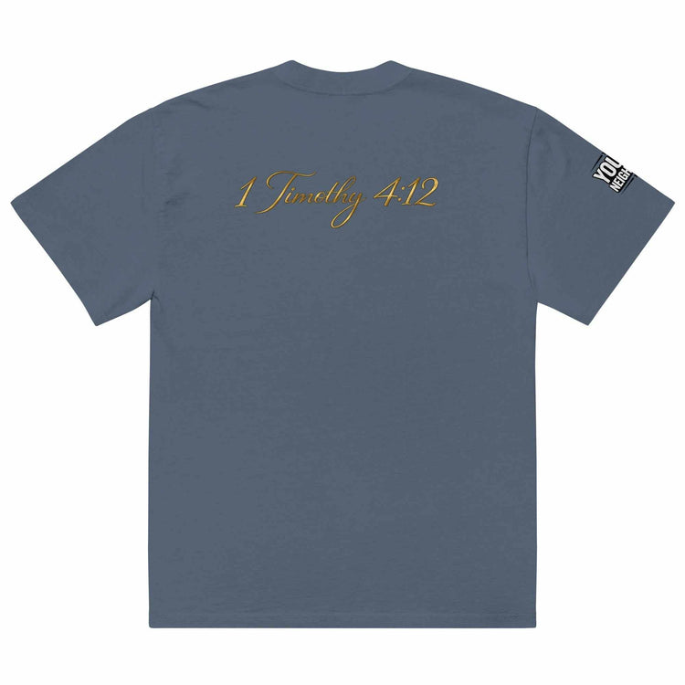 Oversized Signature Tee in premium cotton with relaxed fit and ribbed crew neckline