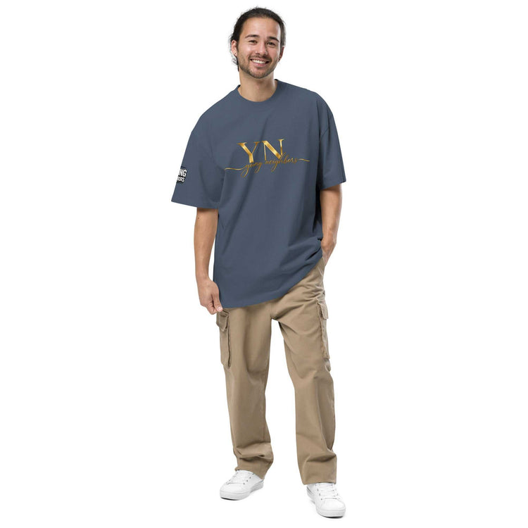 Unisex oversized signature tee in soft breathable cotton with relaxed fit and ribbed crew neckline for casual streetwear style