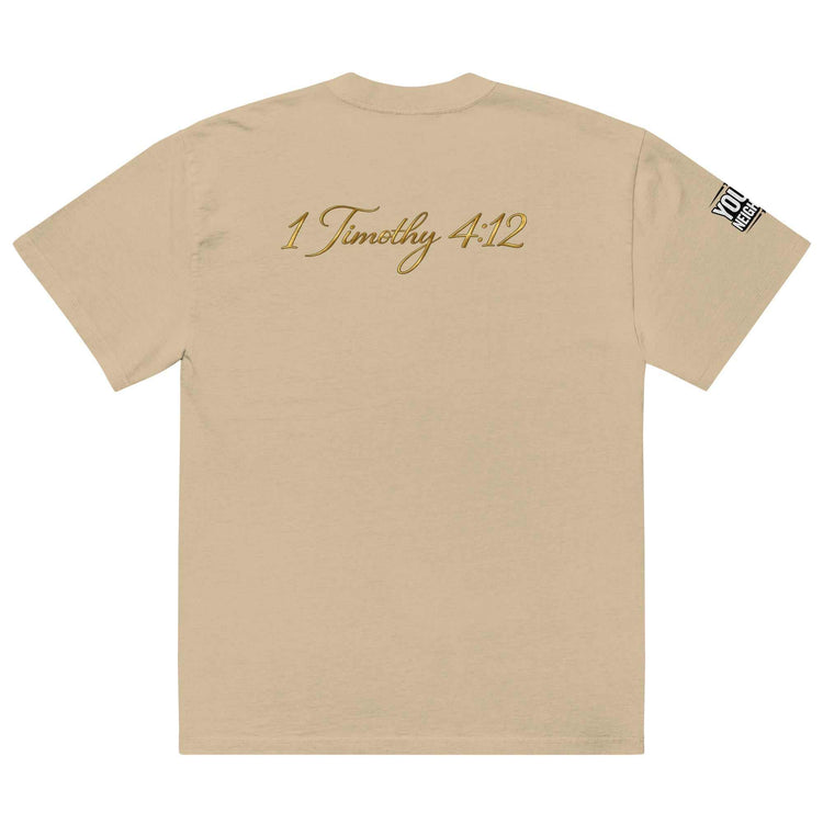 Oversized Signature Tee in premium cotton fabric with relaxed fit and ribbed crew neckline