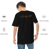 Premium Young Neighbors tee with metallic gold embroidered logo and 1 Timothy 4:12 scripture on back