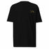 Front view of premium Young Neighbors tee with metallic gold embroidered YN logo and script