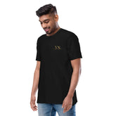 Young Neighbors premium tee with metallic gold logo and 1 Timothy 4:12 scripture on back
