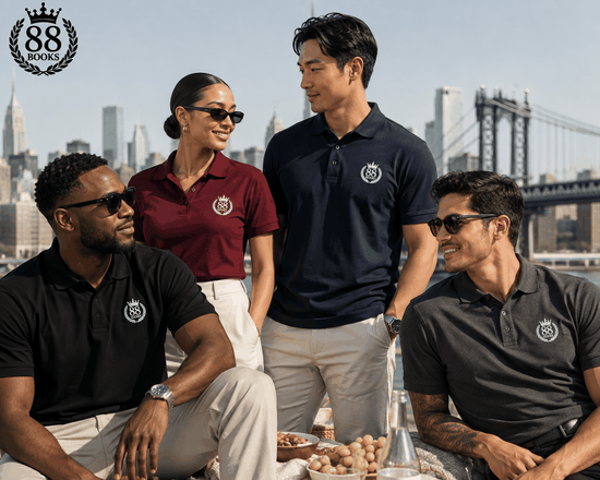 Unisex pique polo shirt with crown-and-laurel crest and athletic design