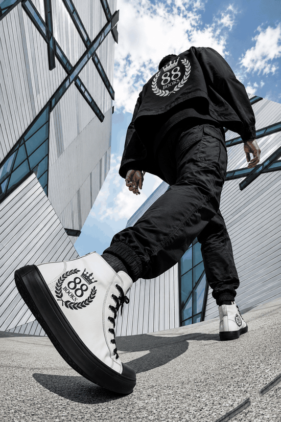 88 Books High-Top Sneakers showcasing unique style and confidence
