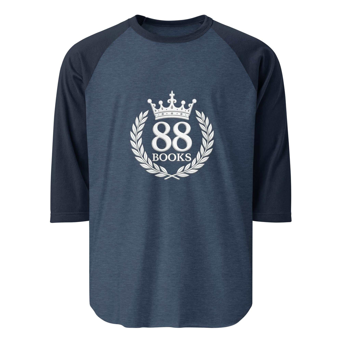 Classic Baseball Tee with faith graphic and raglan sleeves on a wooden background