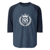 Classic Baseball Tee with faith graphic and raglan sleeves on a wooden background