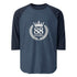 Classic Baseball Tee with faith graphic and raglan sleeves on a wooden background
