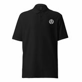 Unisex pique polo shirt with bold crown and laurel crest design in athletic silhouette