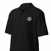 Unisex pique polo shirt with bold crown-and-laurel crest and athletic silhouette