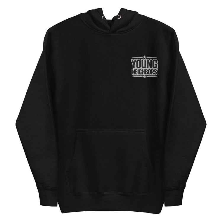 Premium embroidered hoodie in soft cotton blend with adjustable hood and kangaroo pocket