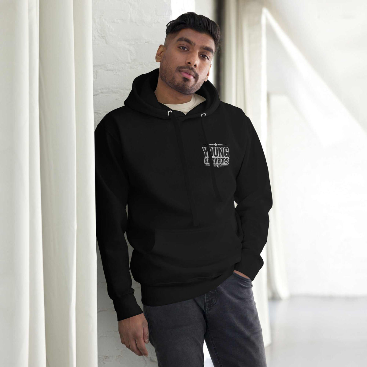 Premium embroidered hoodie with soft cotton blend and adjustable hood for casual wear